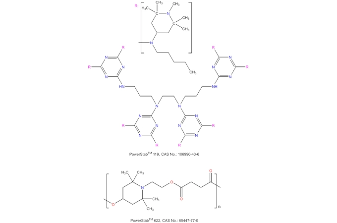 Một khúc cua của chất ổn định ánh sáng trọng lượng phân tử cao Methyl hóa (powerstab 119) và oligomeric powerstab 622